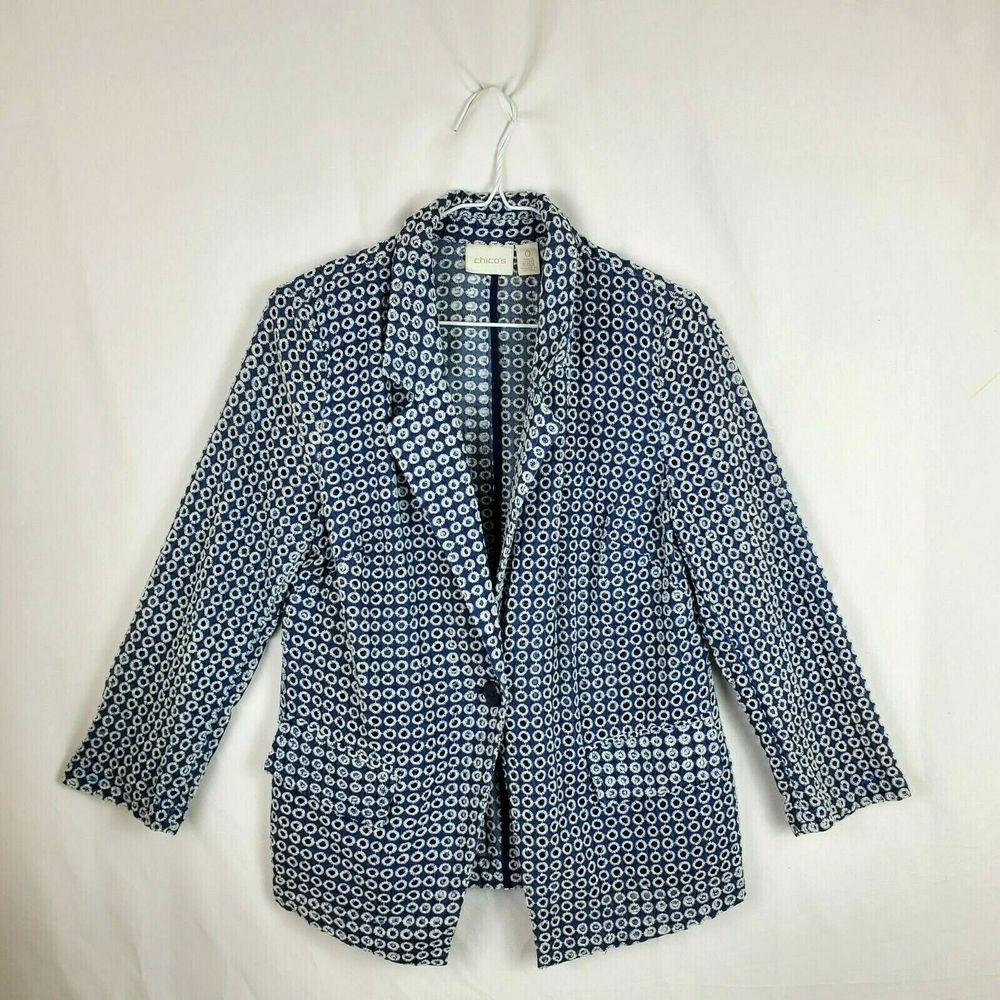 Chicos Blue Eyelet Blazer w/ Pockets Size 0